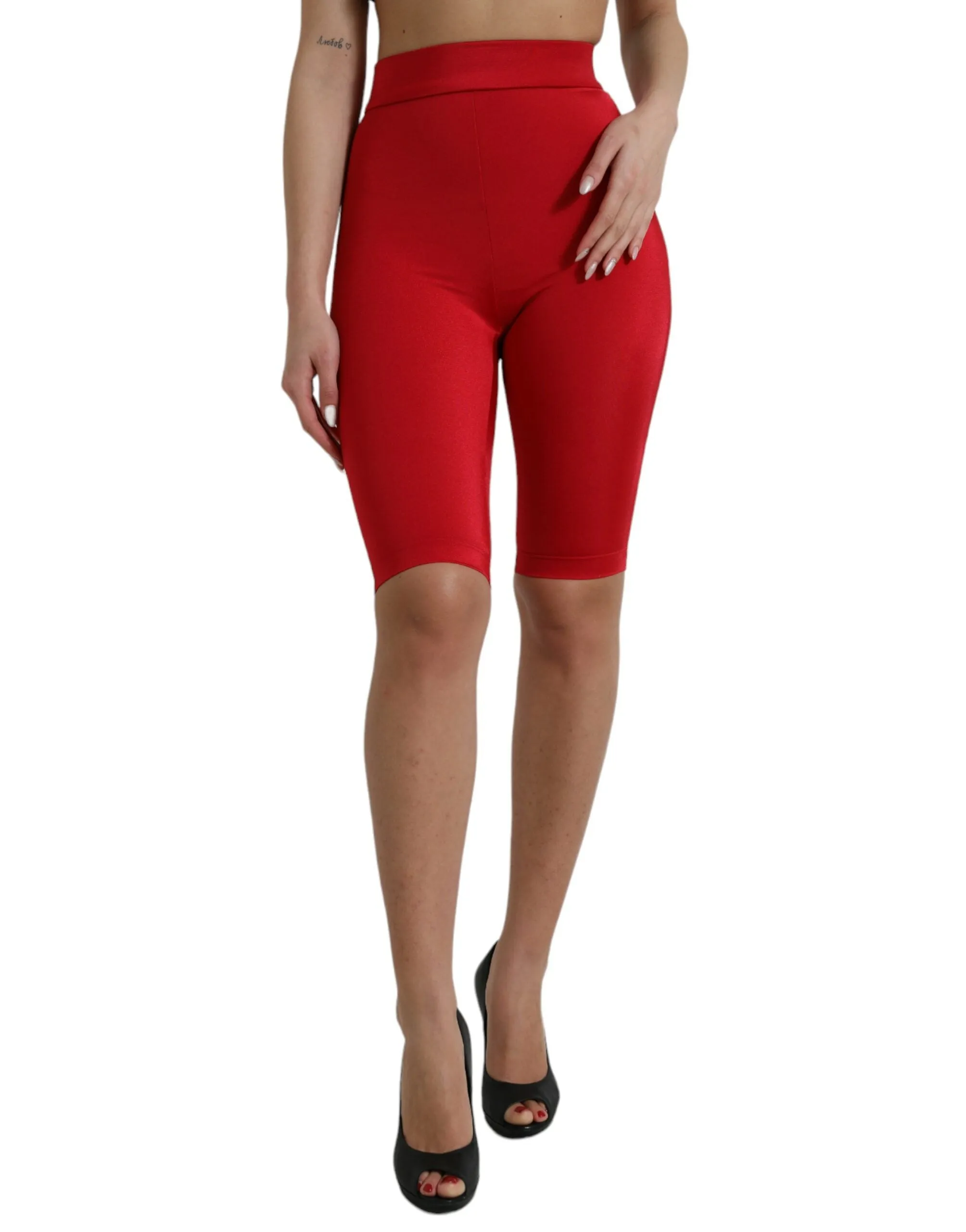 Dolce & Gabbana Red Stretch High Waist Cropped Leggings Pants