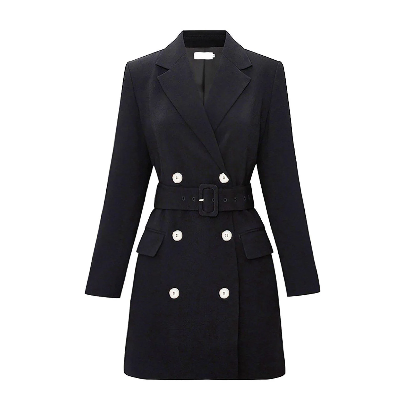 Double Breasted Belted Long Sleeve Blazer Dress