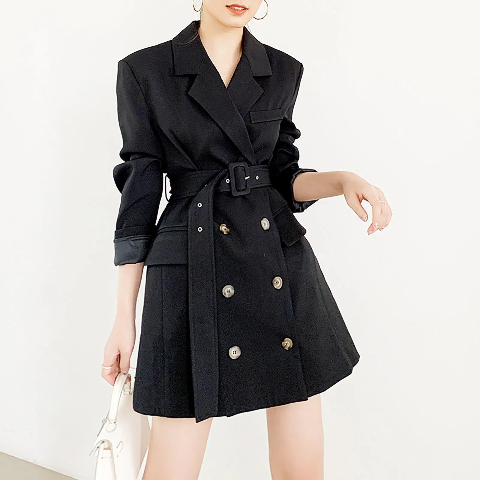 Double Breasted Belted Long Sleeve Blazer Dress