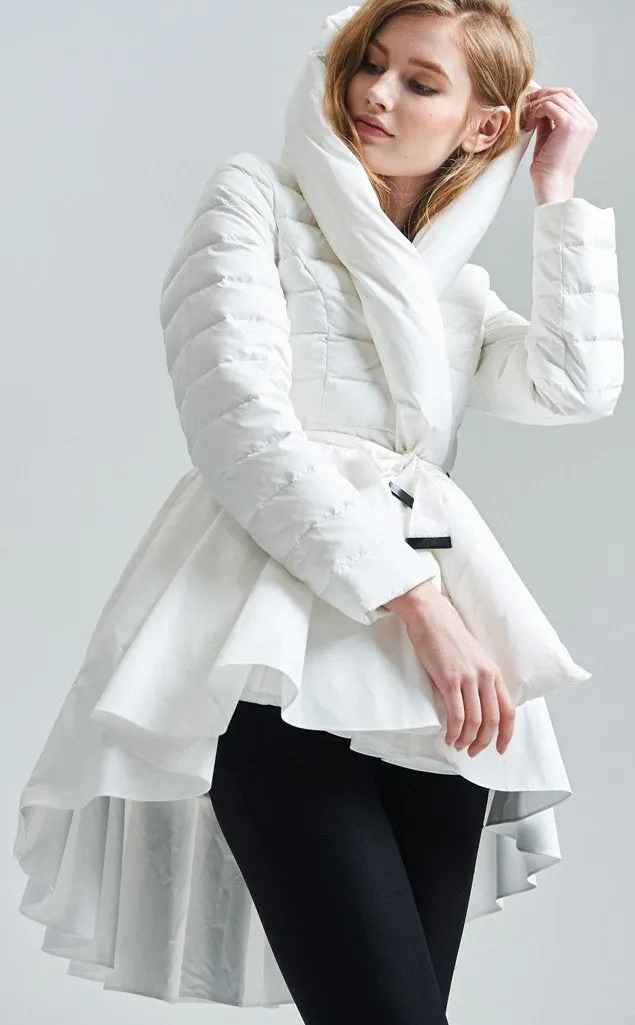 Down Coat with Skirt, White