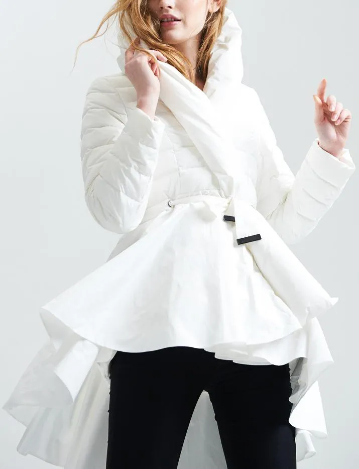 Down Coat with Skirt, White