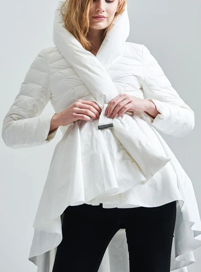 Down Coat with Skirt, White