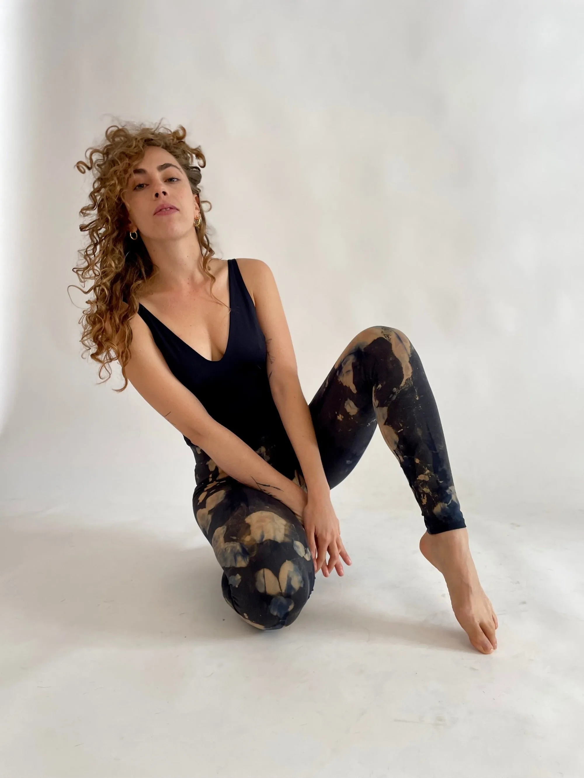 Dyed Cotton Leggings - Blue & Sand