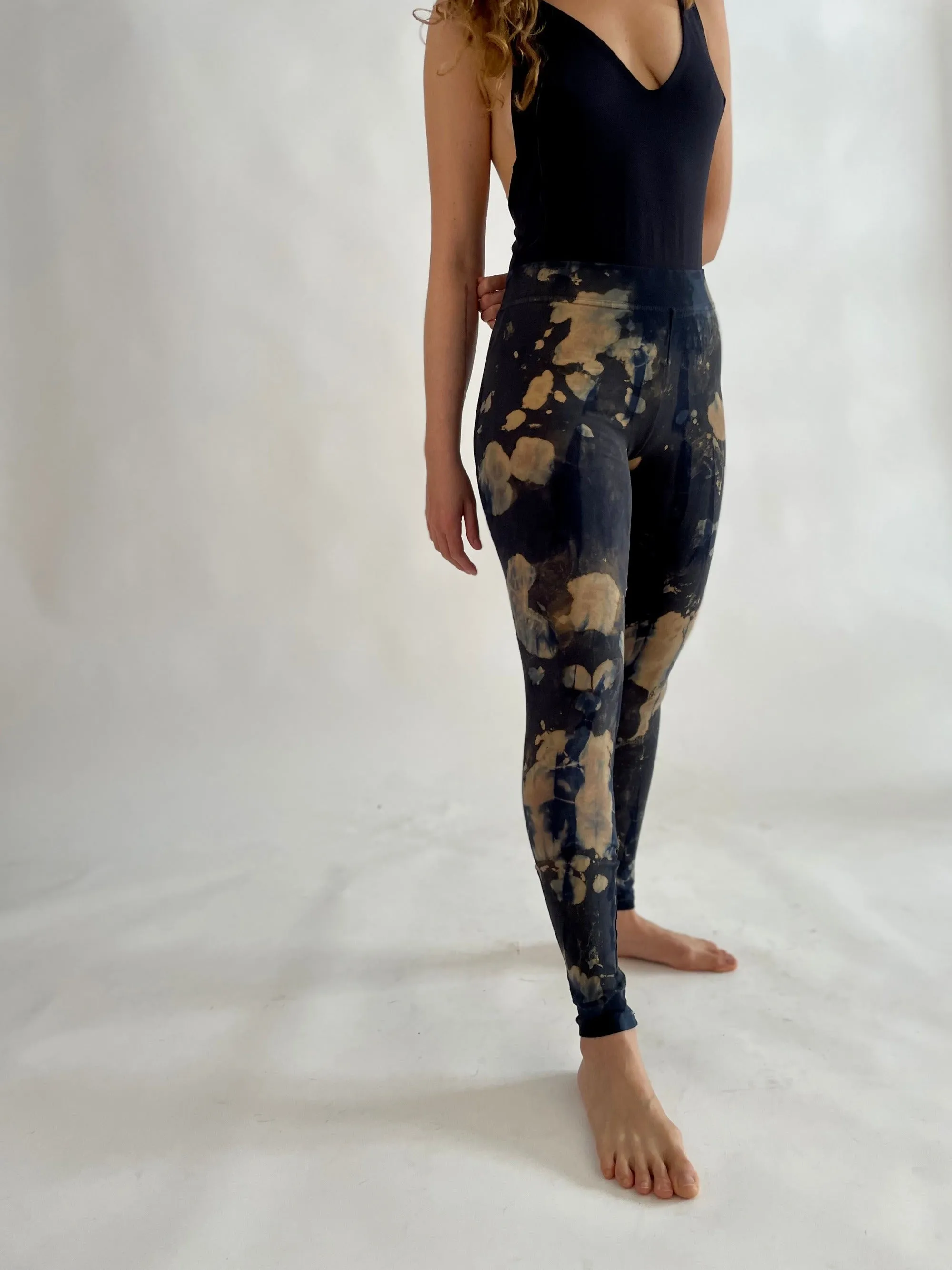 Dyed Cotton Leggings - Blue & Sand