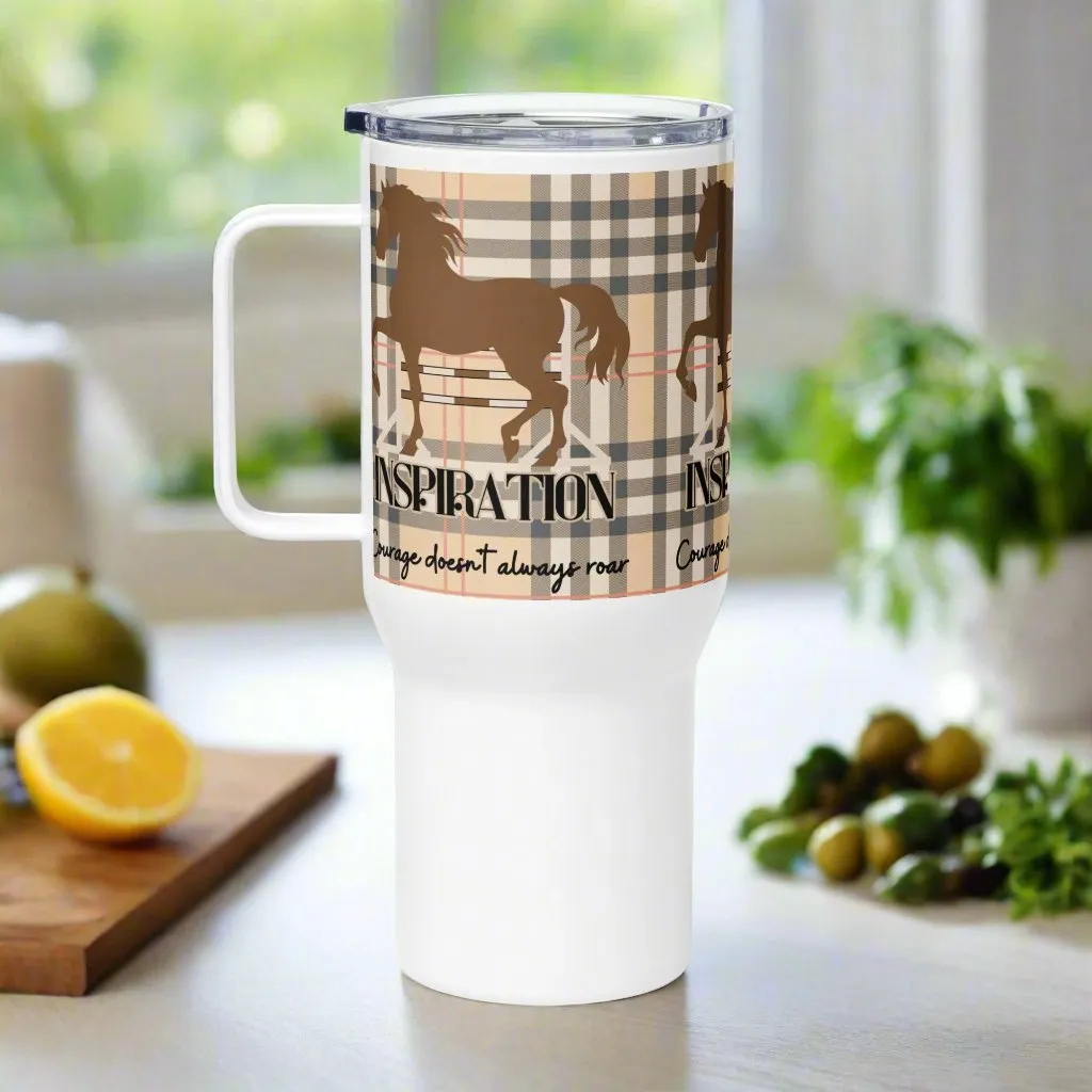 Eco travel mug with handle and horse design. Perfect for horse lovers