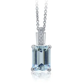 Emerald Cut Aquamarine & Diamond Pendant E.1002