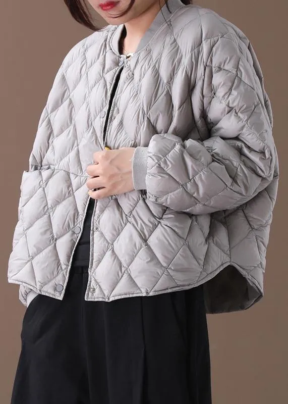 Fine plus size womens parka winter outwear gray stand collar Geometric warm winter coat