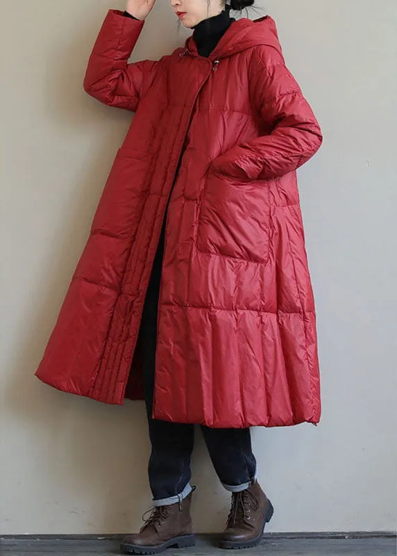 Fine Red hooded zippered Circle Winter Duck Down coat