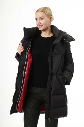 Finnja Down Coat | Black & Chili Red