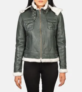 Fiona Green Hooded Shearling Women's Leather Jacket