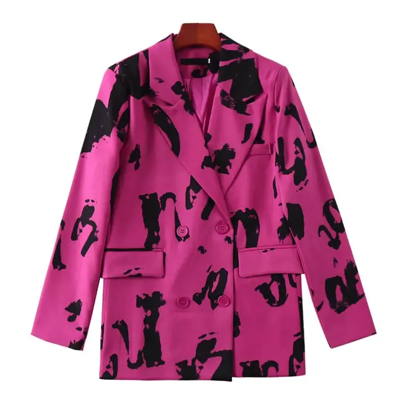 Fuchsia Blazer Black Letters With Multiple Pockets