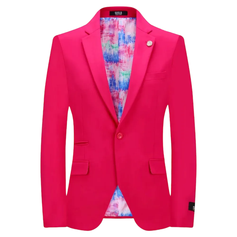 Fuchsia Men's Blazer Jacket Stretch Fabric Notch Lapel Slim-Fit Style-S1601