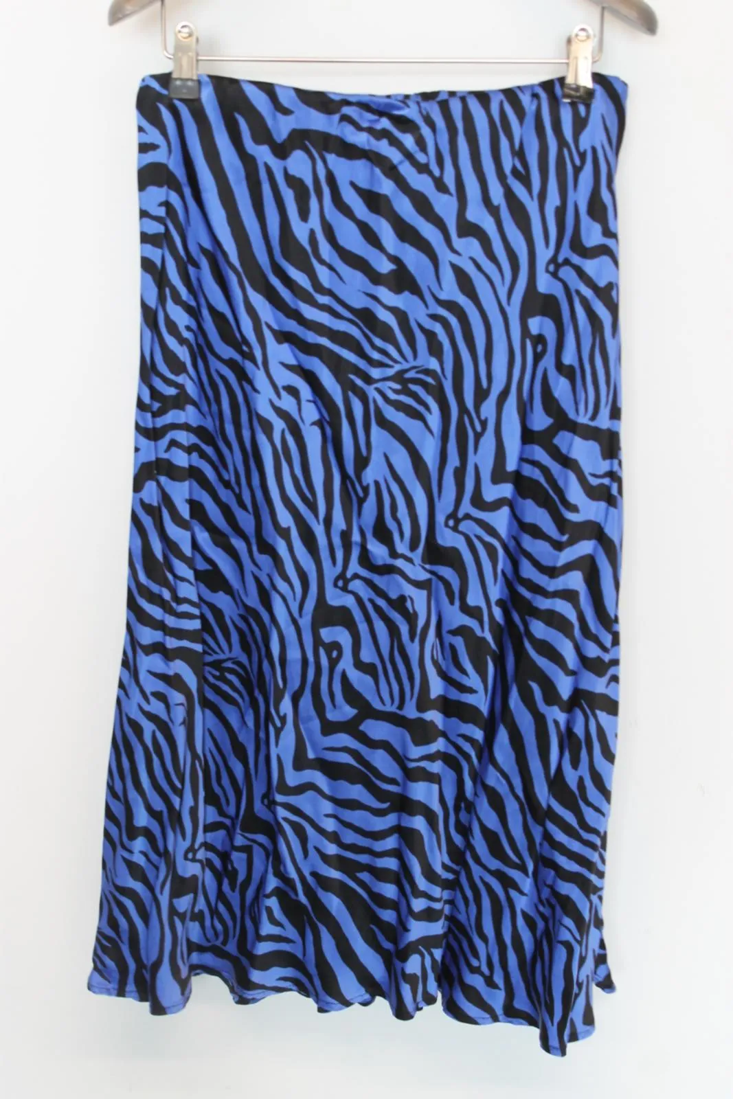 GHOST Ladies Black & Blue Zebra Print Straight Midi Skirt Size M