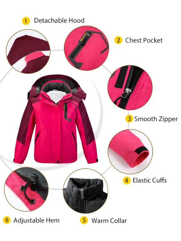 Girls 3 in 1 Waterproof Ski Jacket with Hood