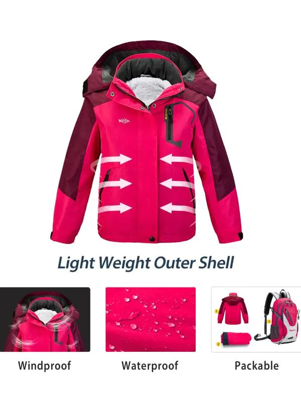 Girls 3 in 1 Waterproof Ski Jacket with Hood