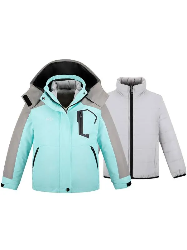 Girls 3 in 1 Waterproof Ski Jacket with Hood