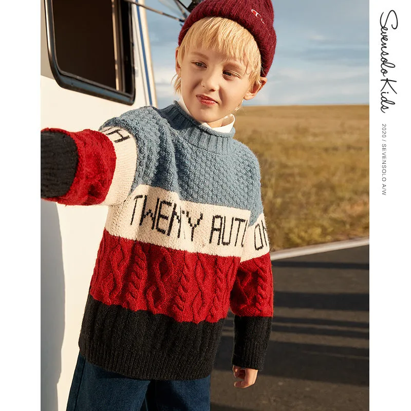 Girls' Color Matching Sweater Autumn and Winter Children Thickened Knitting Children GIRL'S down Coat