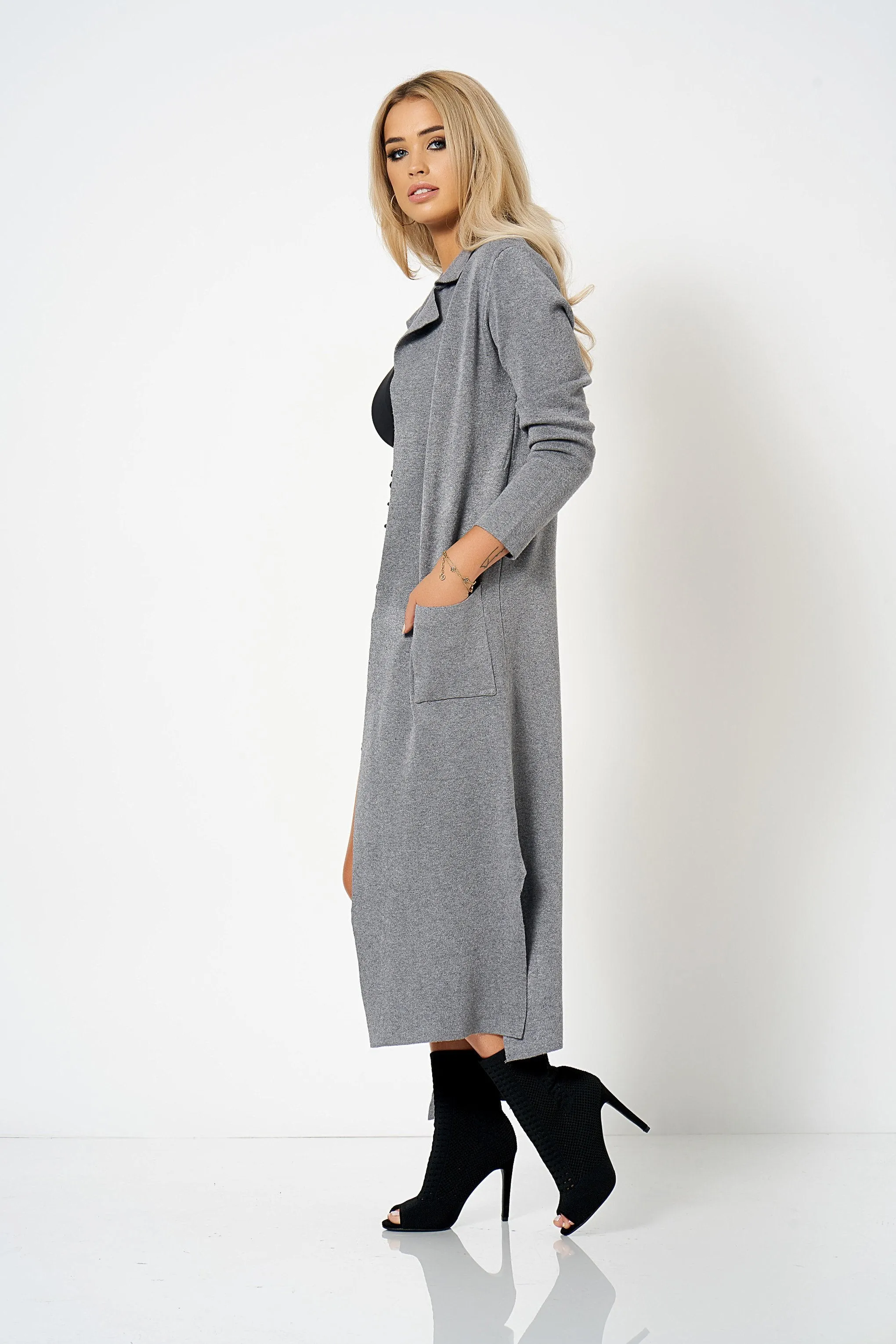 Grey Knit Duster Jacket