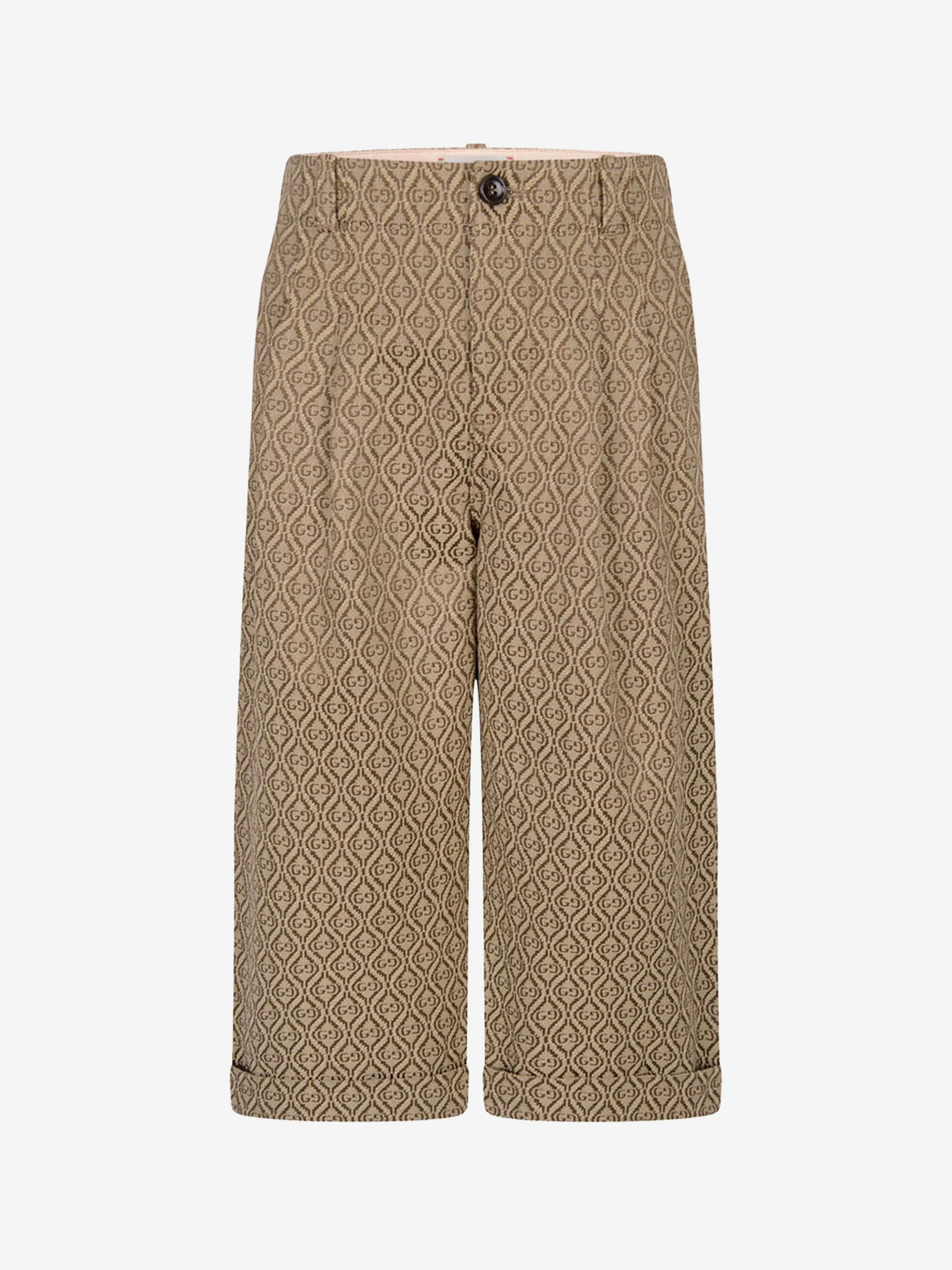 Gucci Boys Beige Canvas Geometric GG Trousers