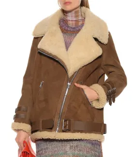 Hailey Baldwin Velocite Shearling Brown Jacket