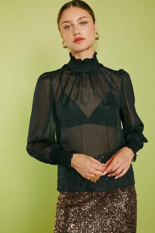 High Neck Ruffled Long Sleeve