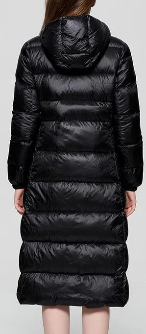 Hooded Puffer Down Coat, Black