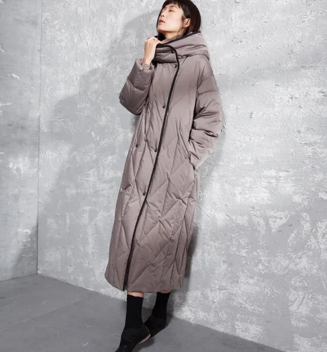 Hooded Women Winter Puffer Coat,Loose Thick 90% Duck Down Jackets, Warm Long Down Coat 5512