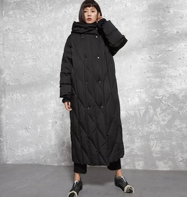 Hooded Women Winter Puffer Coat,Loose Thick 90% Duck Down Jackets, Warm Long Down Coat 5512