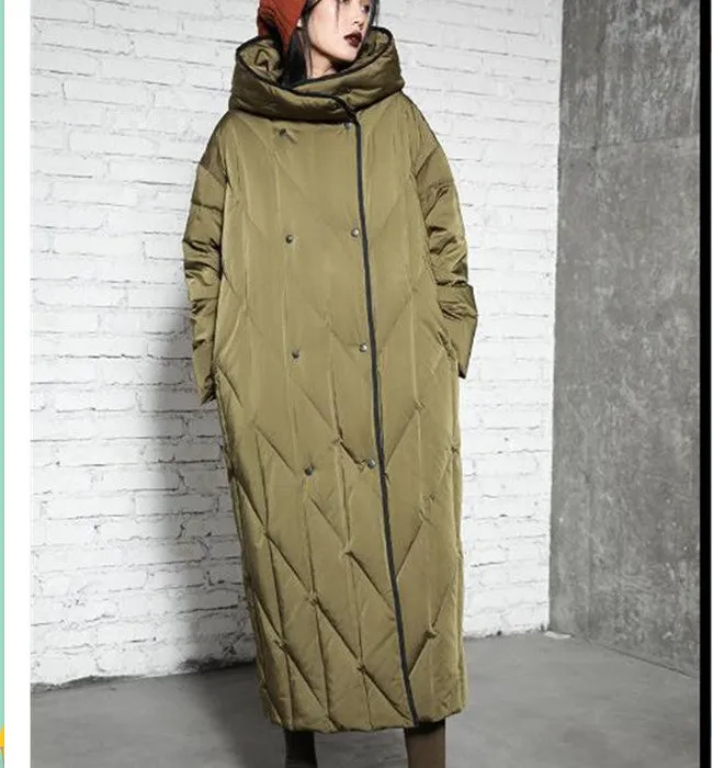 Hooded Women Winter Puffer Coat,Loose Thick 90% Duck Down Jackets, Warm Long Down Coat 5512