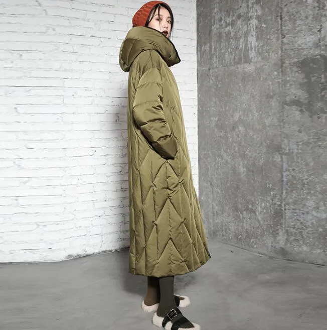 Hooded Women Winter Puffer Coat,Loose Thick 90% Duck Down Jackets, Warm Long Down Coat 5512