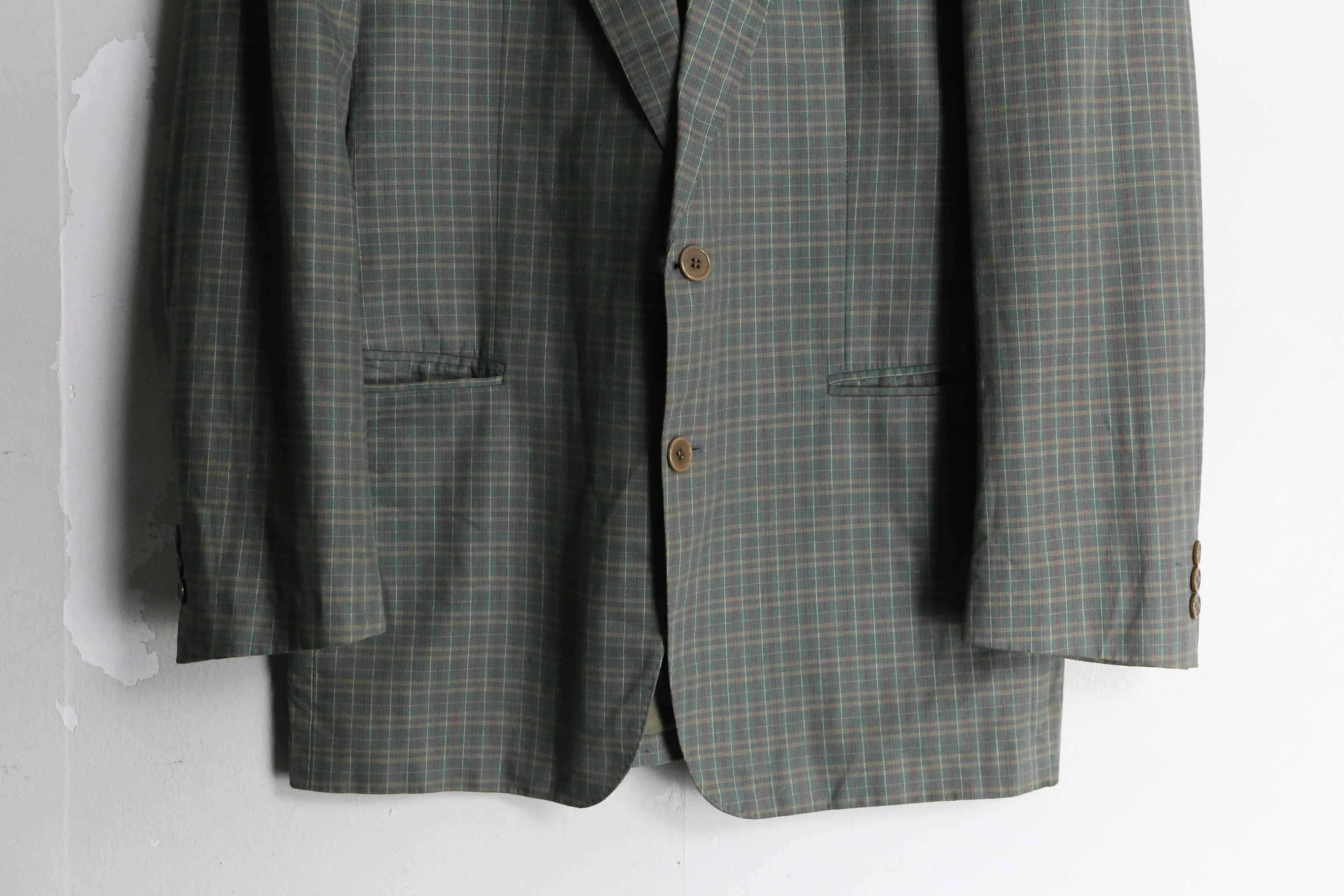 “HUGO BOSS” green check pattern 2B tailored jacket