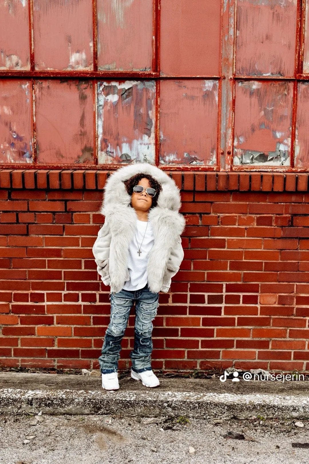 Kids El Jefe Shearling Moto Jacket (Arctic Wolf)