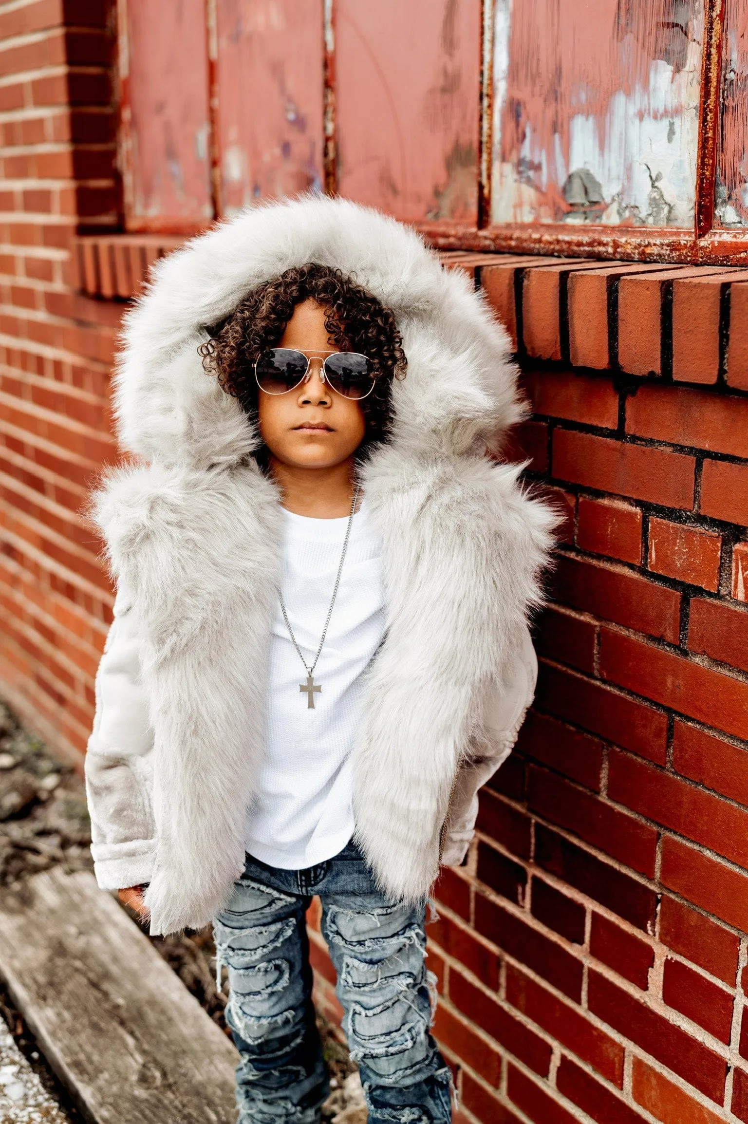 Kids El Jefe Shearling Moto Jacket (Arctic Wolf)