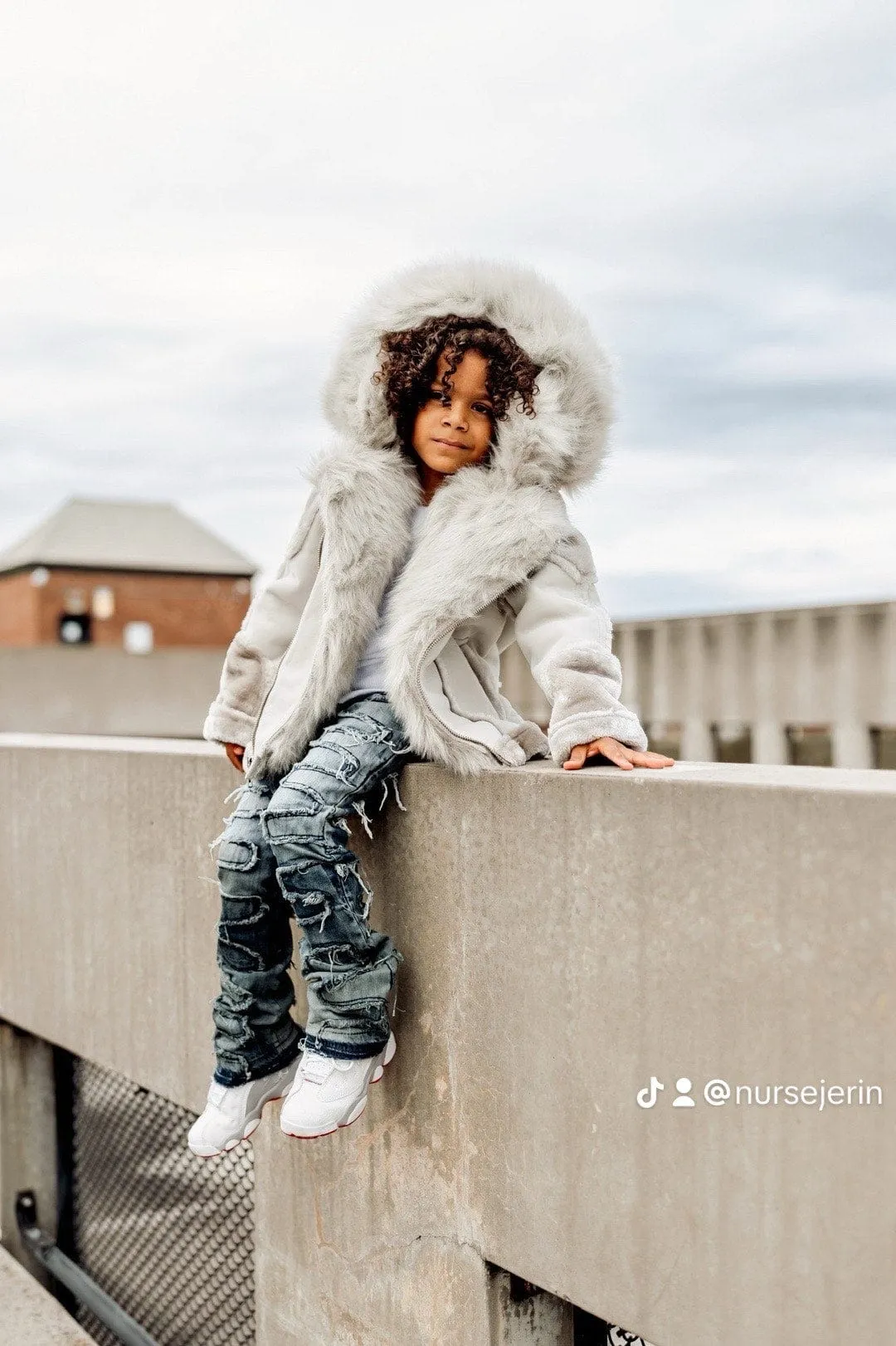 Kids El Jefe Shearling Moto Jacket (Arctic Wolf)