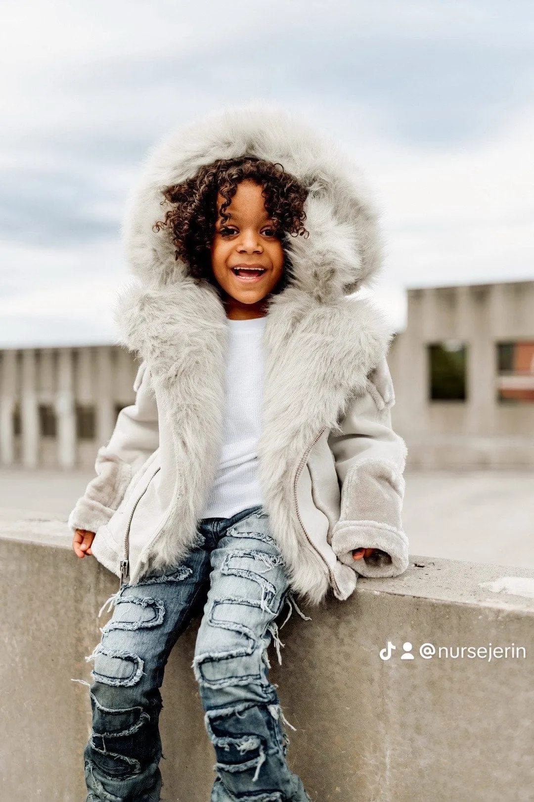 Kids El Jefe Shearling Moto Jacket (Arctic Wolf)