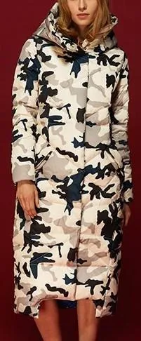 Long Camouflage Puffer Down Coat