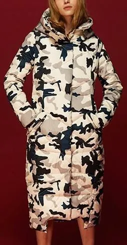 Long Camouflage Puffer Down Coat