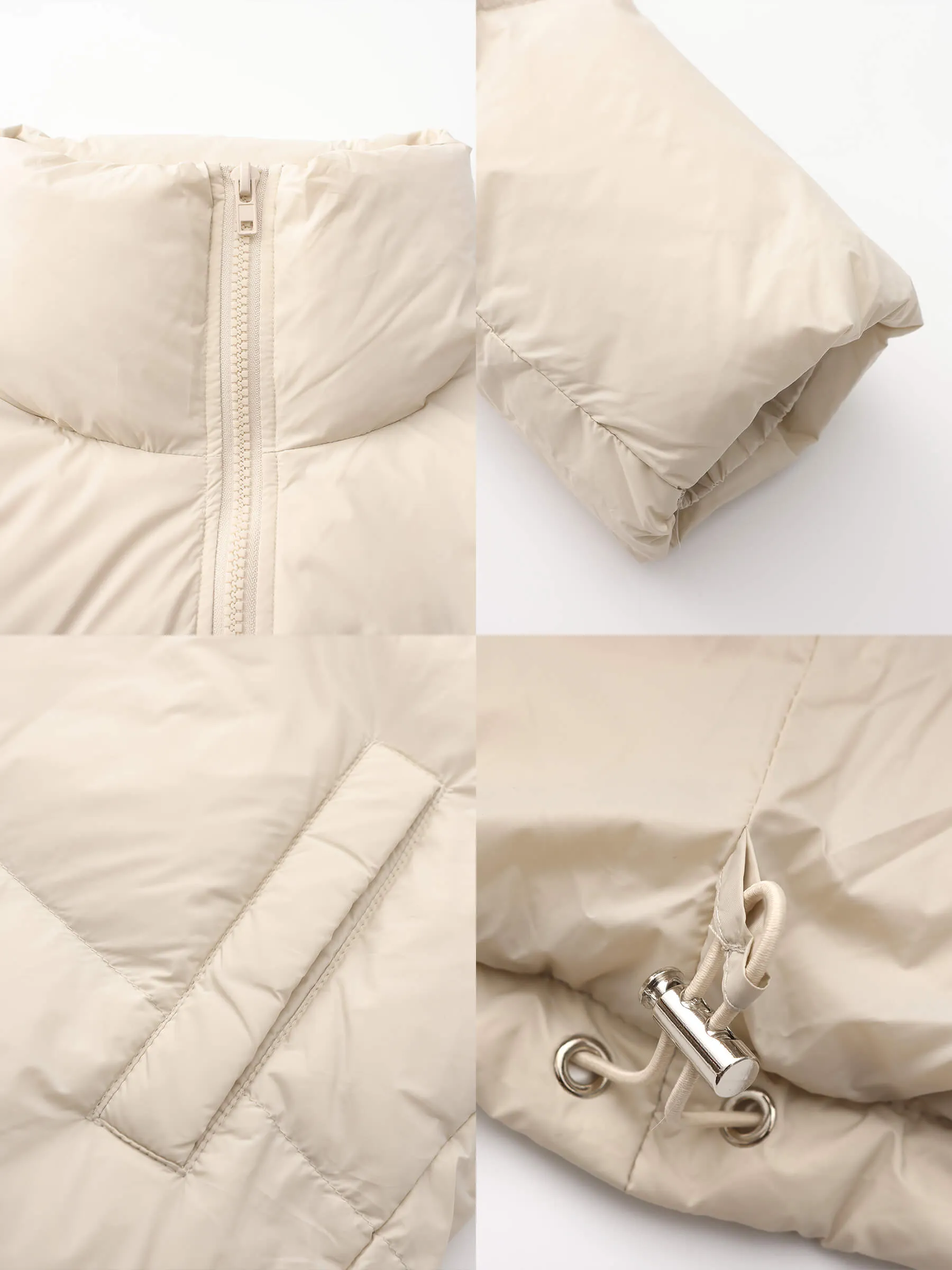 Long High Neck Zip Up Cocoon Down Coat