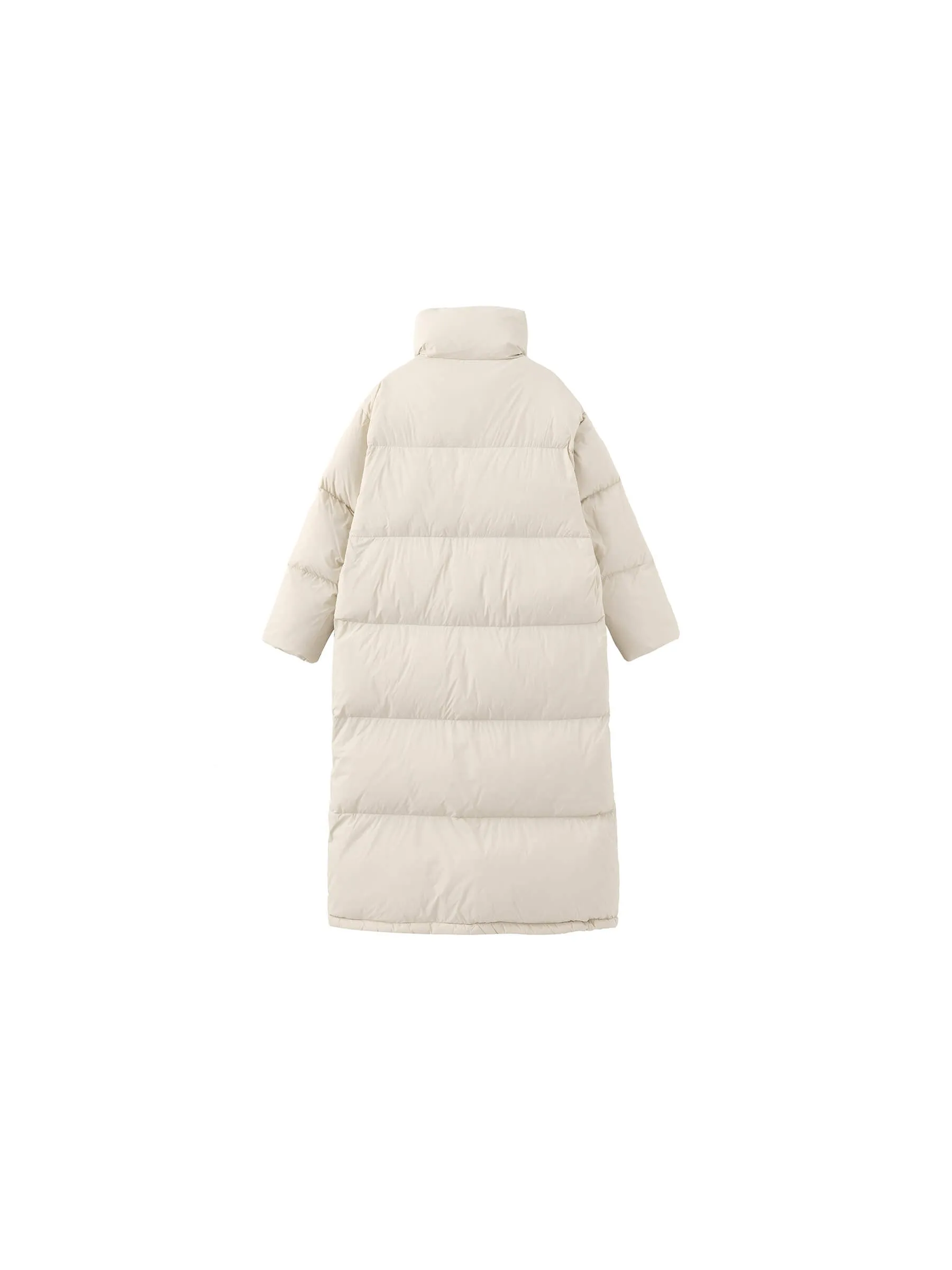 Long High Neck Zip Up Cocoon Down Coat