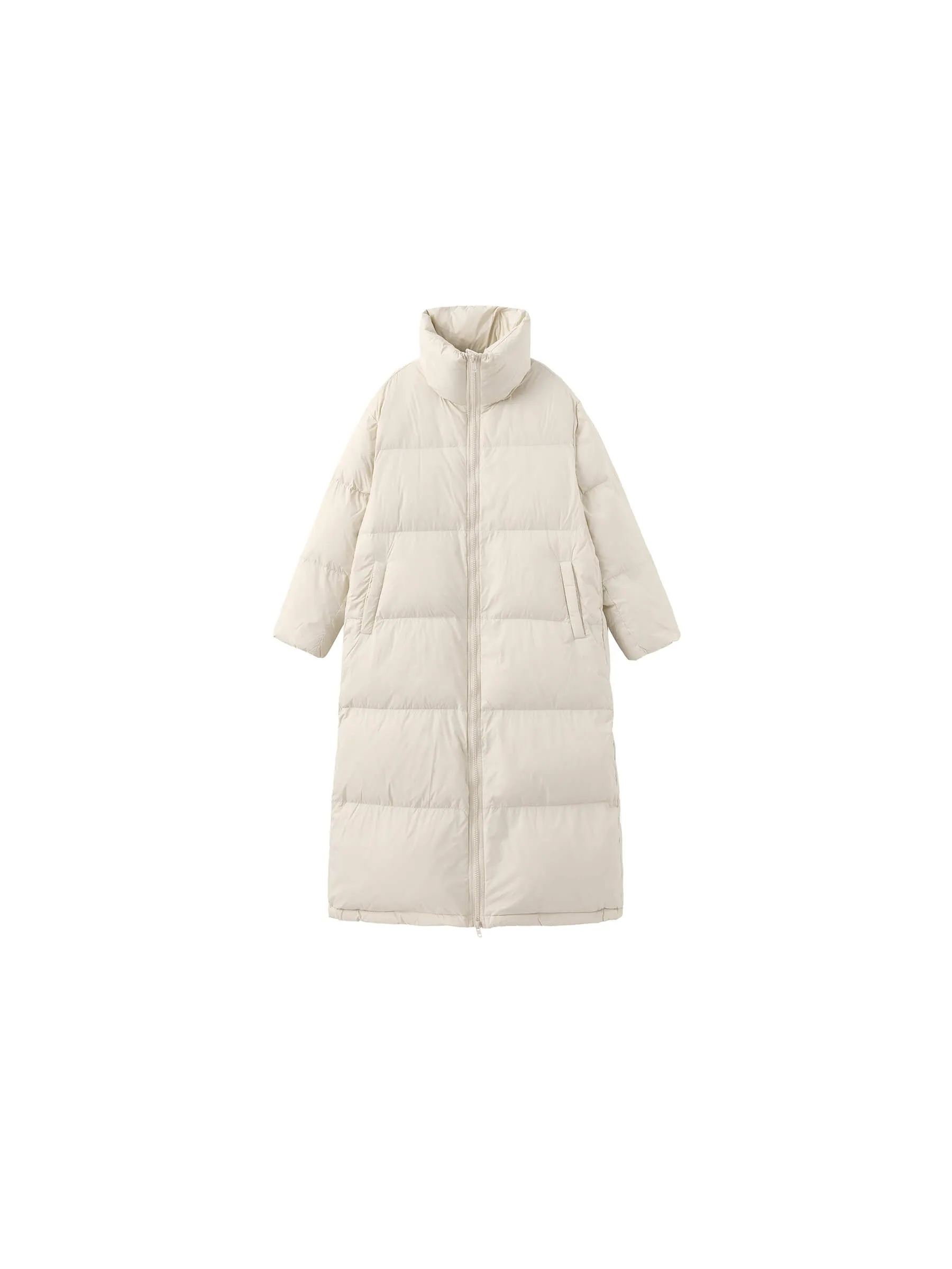 Long High Neck Zip Up Cocoon Down Coat