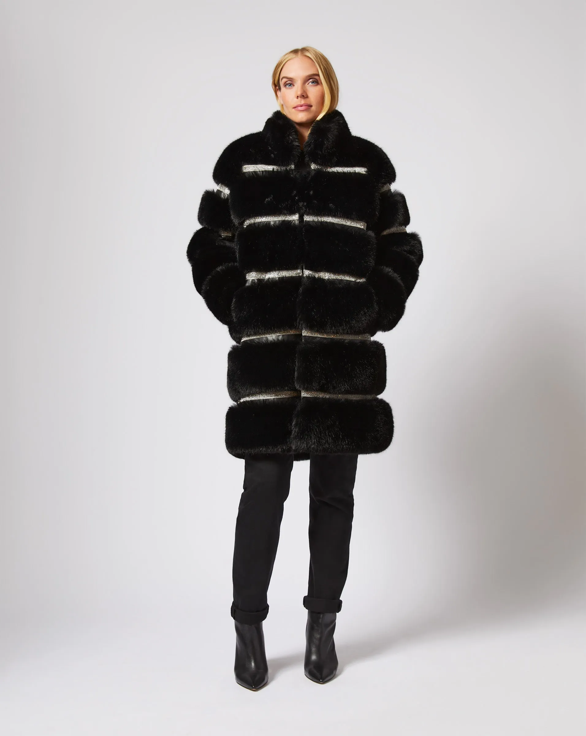 Luxe Diamond & Fox Faux Fur Coat