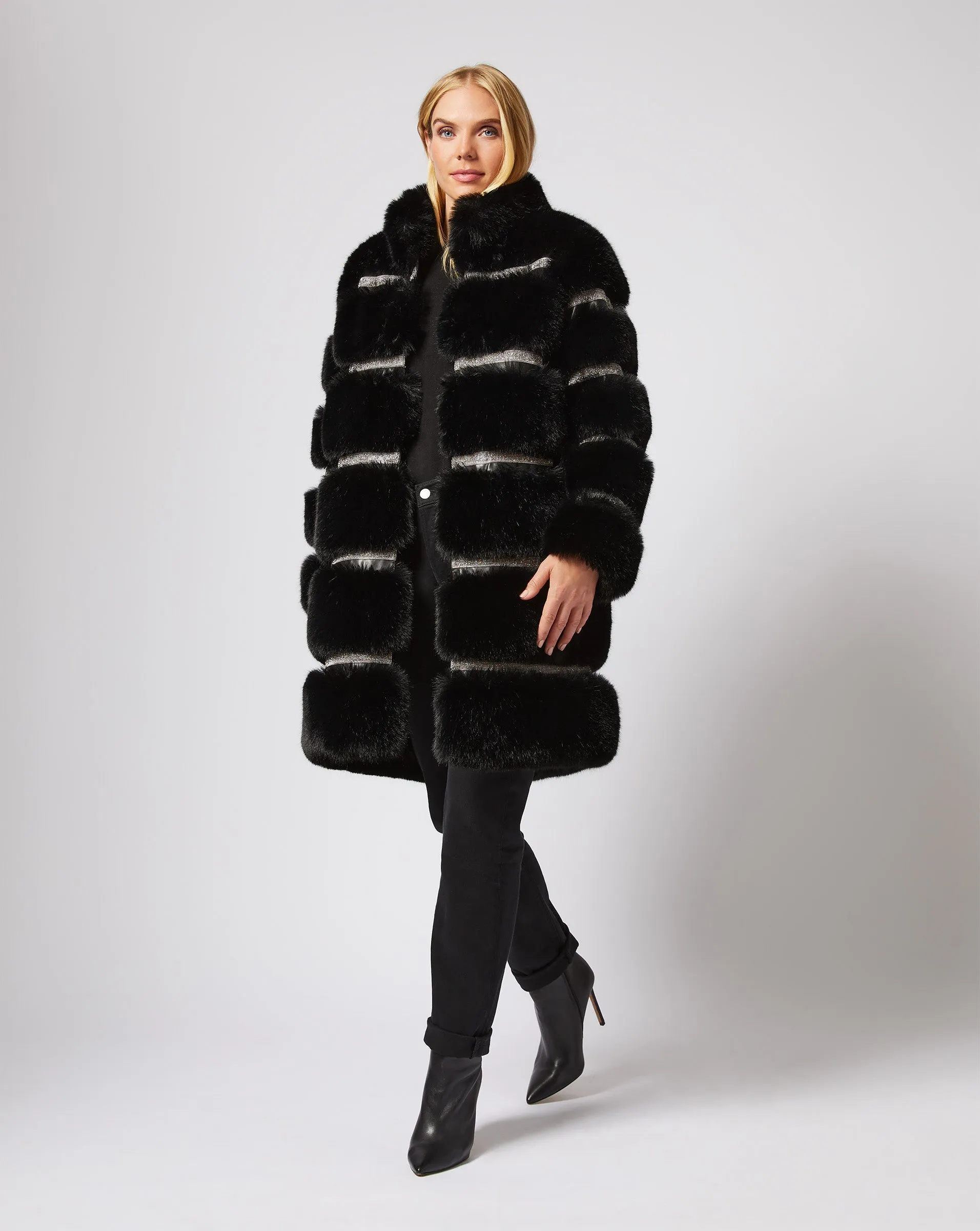 Luxe Diamond & Fox Faux Fur Coat