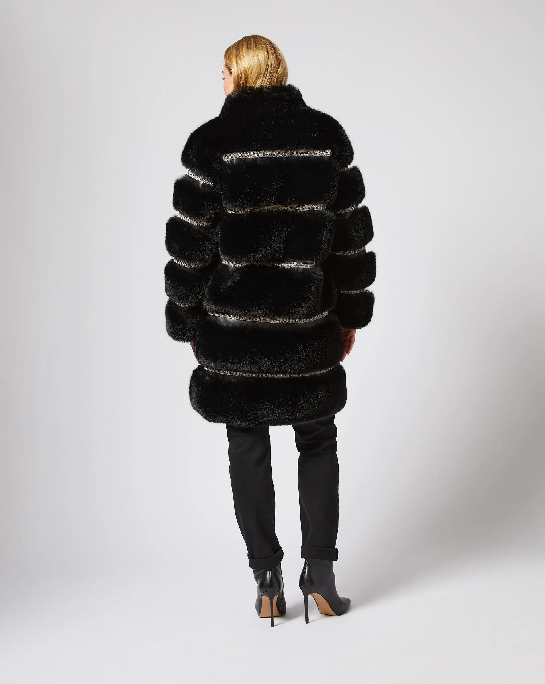 Luxe Diamond & Fox Faux Fur Coat