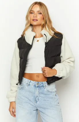 Maelle Black Sherpa Puffer Jacket