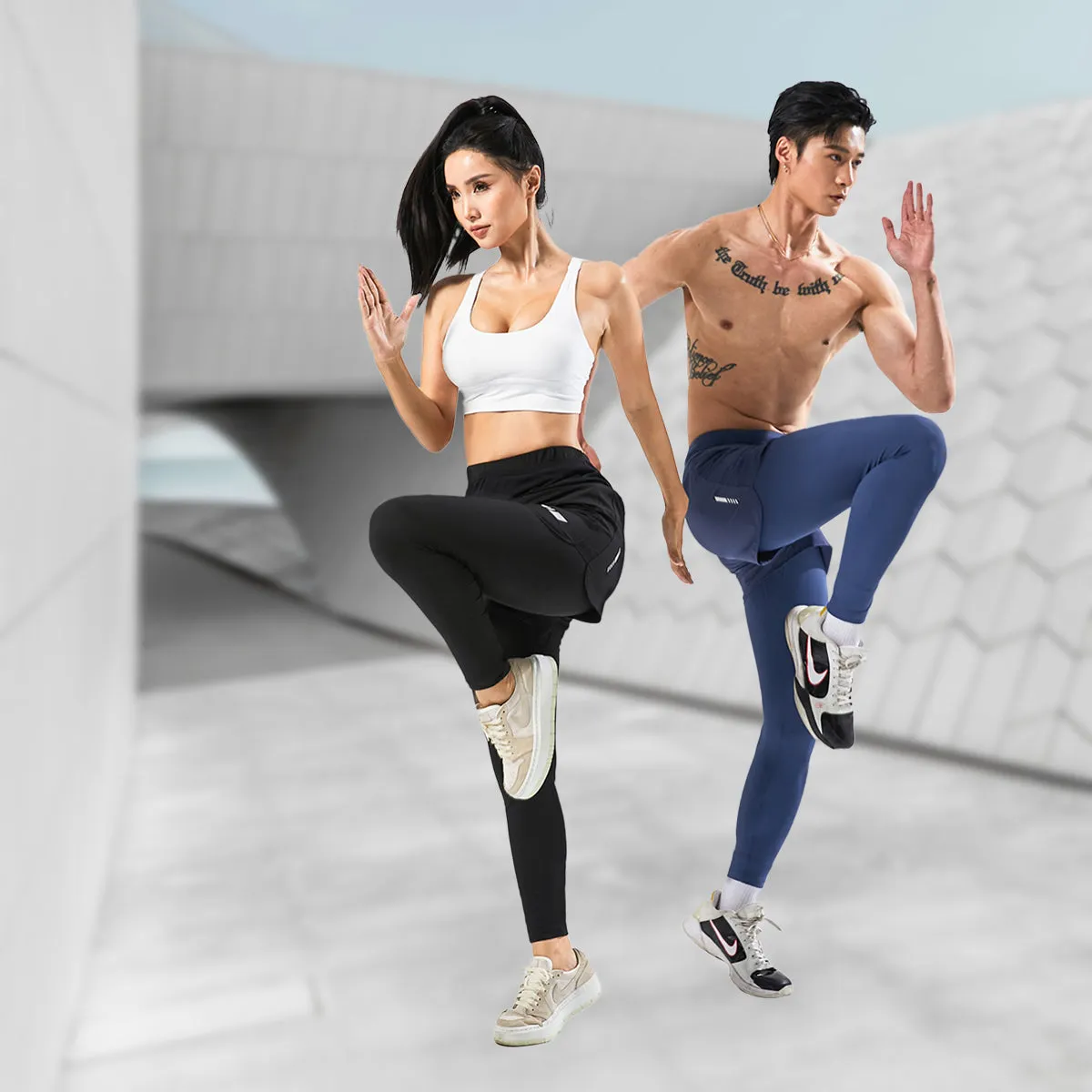 Men and Women's Faux Two-piece Marathon Sports Pants