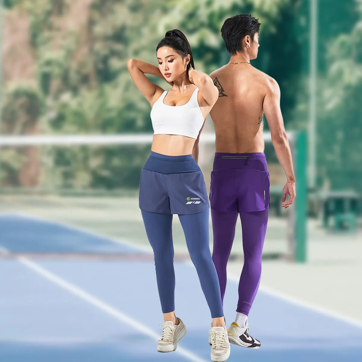 Men and Women's Faux Two-piece Marathon Sports Pants