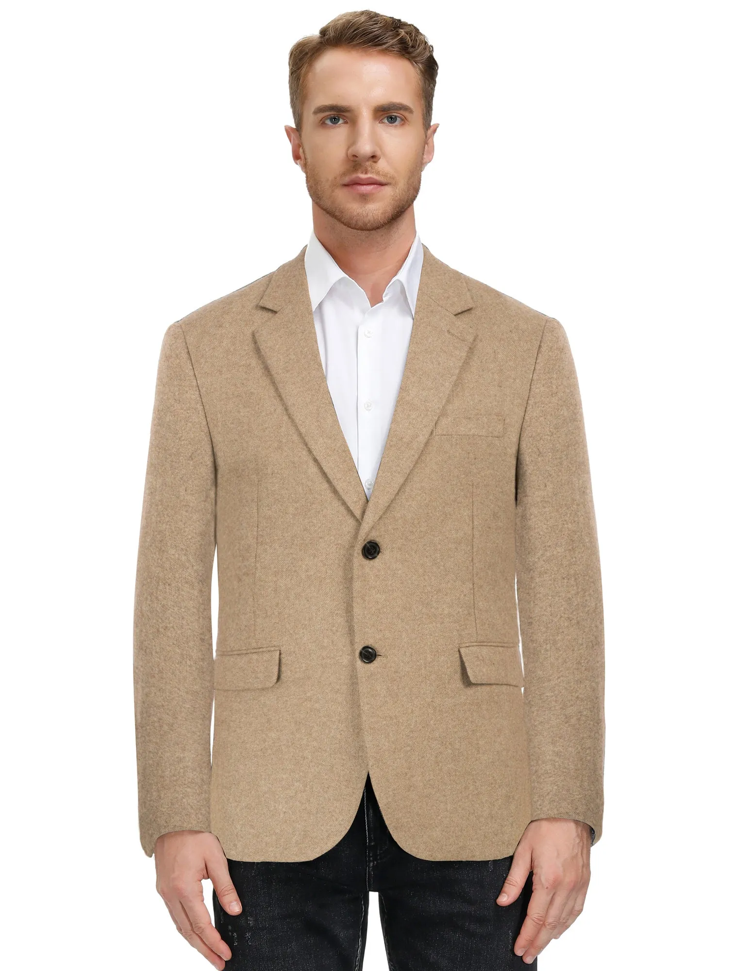 Men Two Buttons Blazer Coat Notch Lapel Wool Blends Suit Coat