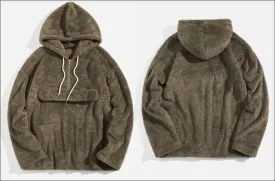 Men Zip Front Drawstring Hoodie Teddy Anorak Sherpa Jacket