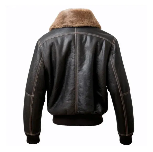 Men's Aviation Black Faux Shearling Side Pockets Bomber Jacket