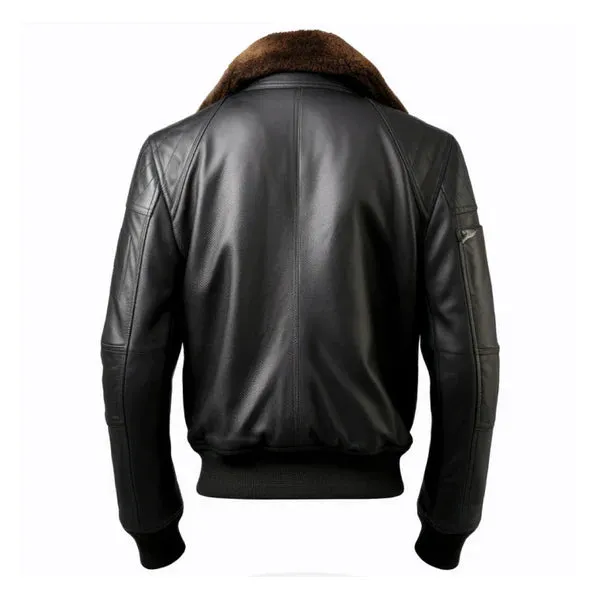 Men's Black B3 Pilot Faux Shearling Bomber Lapel Leather Jacket